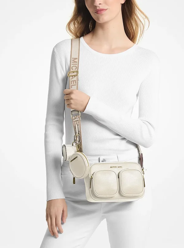 Michael Kors Medium Leather Crossbody Bag with Case for Apple Airpods Pro® Cream