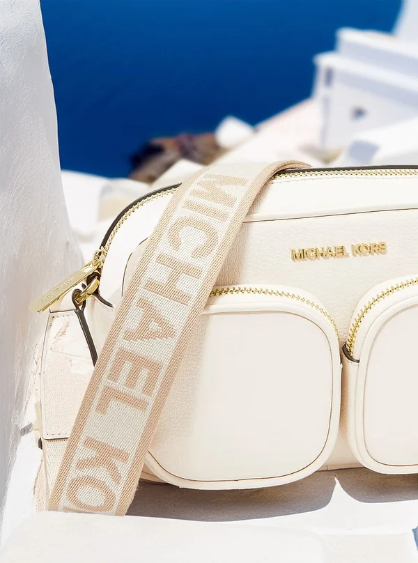 Michael Kors Medium Leather Crossbody Bag with Case for Apple Airpods Pro® Cream