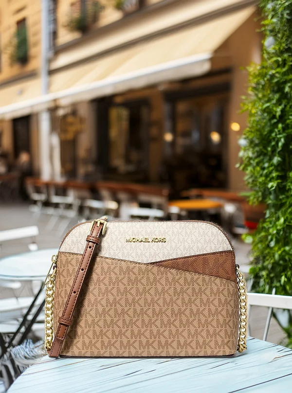 Michael Kors Medium Colour Block Logo Crossbody Bag Camel