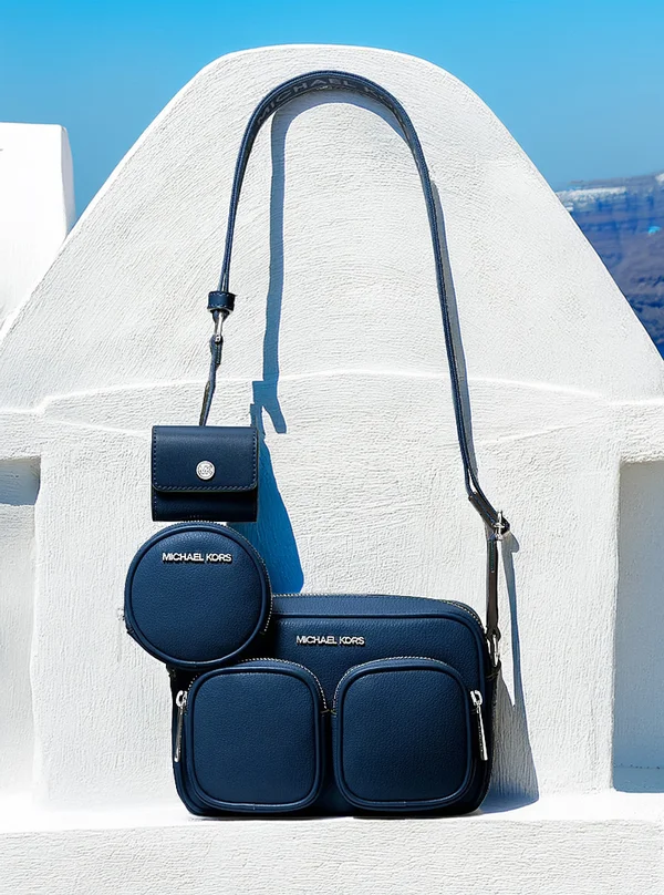 Michael Kors Medium Leather Crossbody Bag with Case for Apple Airpods Pro® Navy