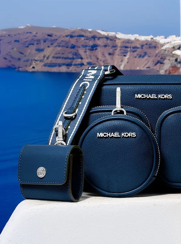 Michael Kors Medium Leather Crossbody Bag with Case for Apple Airpods Pro® Navy