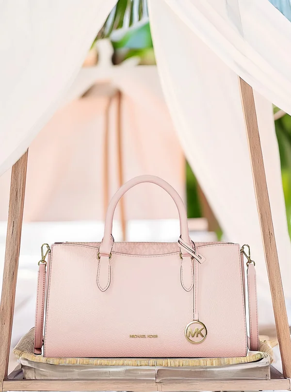 Michael Kors Medium Leather Top-Zip Satchel PWD Blush