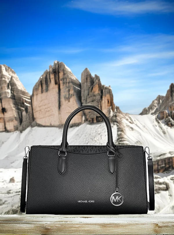 Michael Kors Medium Pebbled Leather Logo Top-Zip Satchel Black