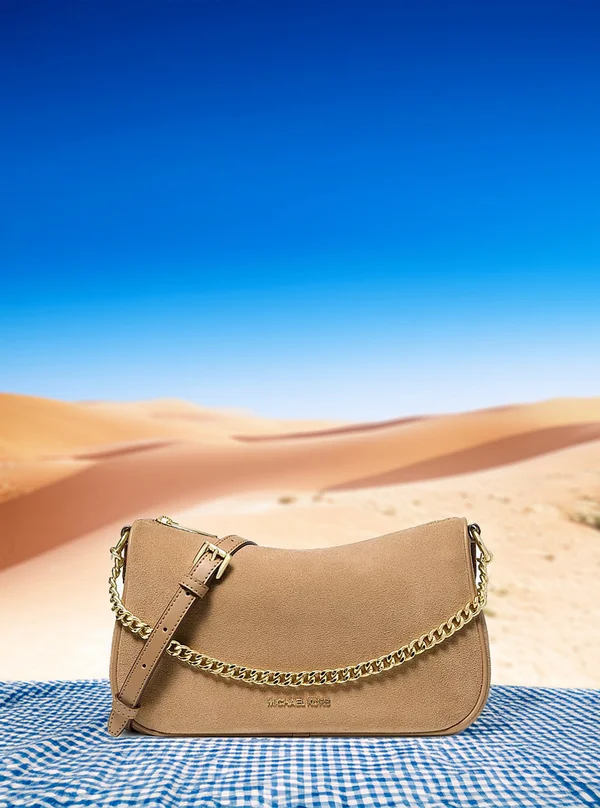 Michael Kors Medium Suede Convertible Crossbody Bag Camel