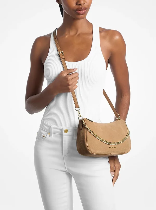 Michael Kors Medium Suede Convertible Crossbody Bag Camel