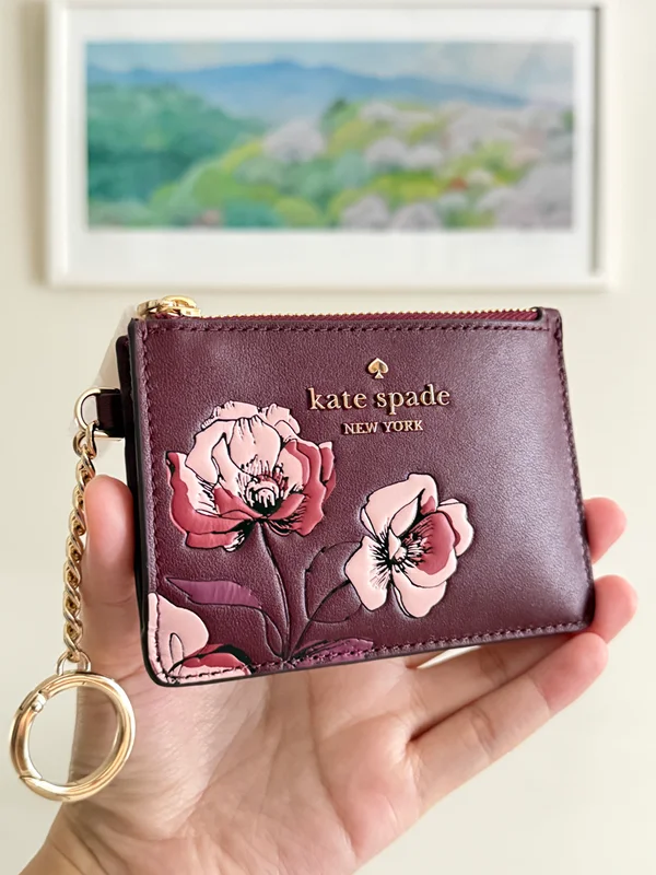 Kate Spade Floral Key Ring Card Holder Grenache