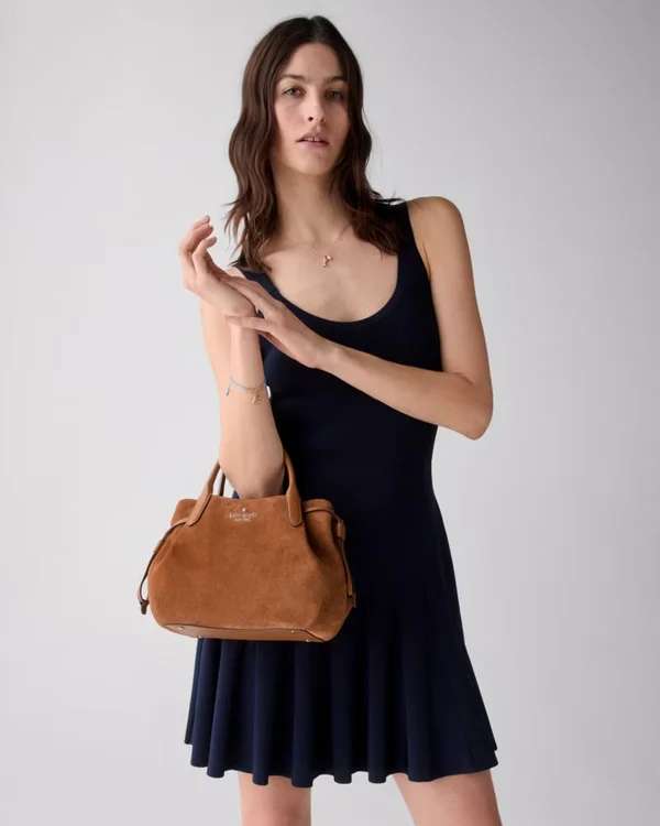 Kate Spade Dumpling Suede Satchel Bag Warm Gingerbread