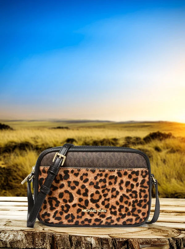 Michael Kors Leopard Print Calf Hair Camera Crossbody Bag