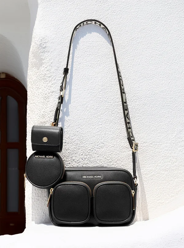 Michael Kors Medium Leather Crossbody Bag with Case for Apple Airpods Pro® Black