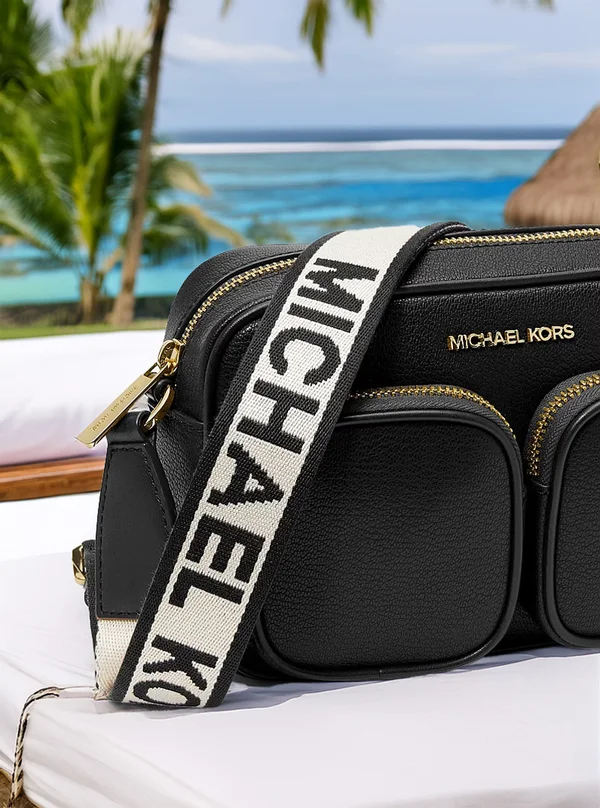 Michael Kors Medium Leather Crossbody Bag with Case for Apple Airpods Pro® Black