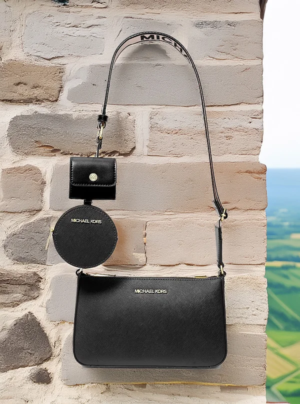 Michael Kors Saffiano Crossbody Bag with Case for Apple Airpods Pro Black