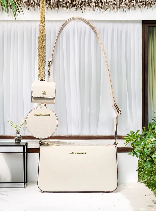 Michael Kors Saffiano Crossbody Bag with Case for Apple Airpods Pro Cream