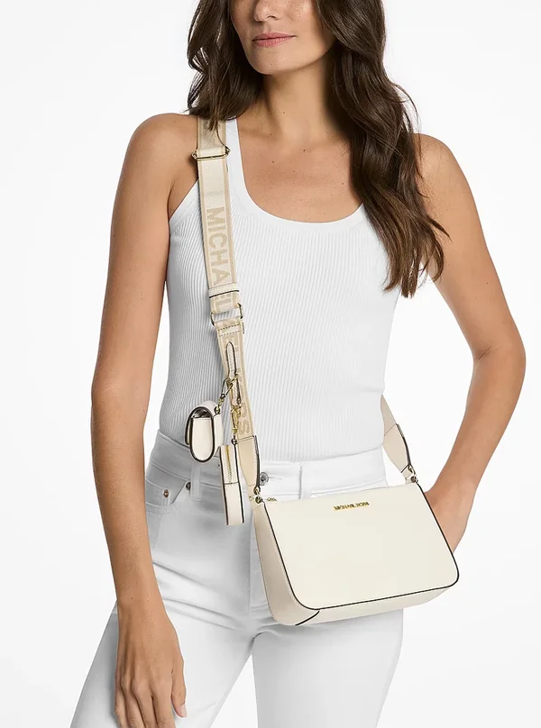Michael Kors Saffiano Crossbody Bag with Case for Apple Airpods Pro Cream