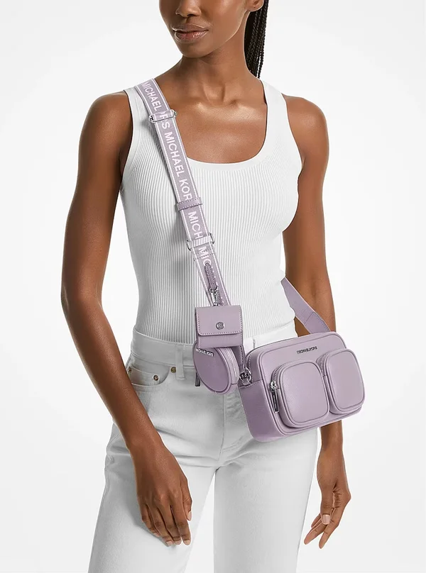 Michael Kors Medium Leather Crossbody Bag with Case for Apple Airpods Pro® Light Quartz