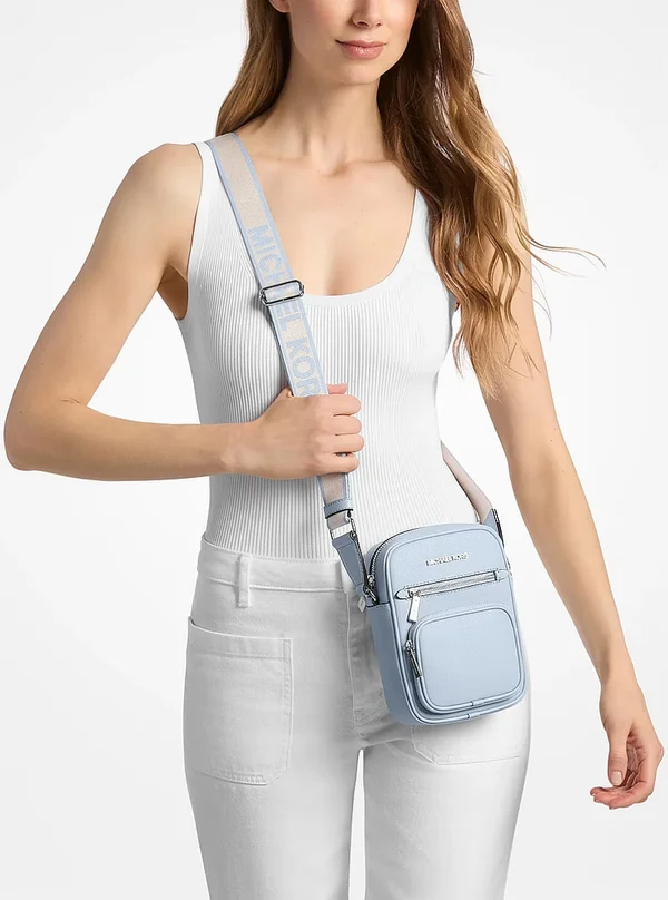 Michael Kors Travel Medium Leather Crossbody Bag Pale Ocean