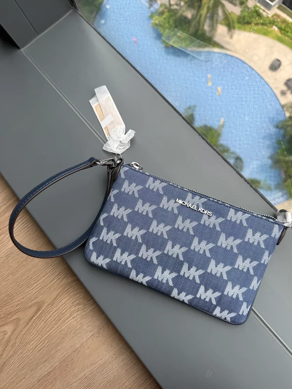 Michael Kors Small Logo Jacquard Denim Wristlet Denim