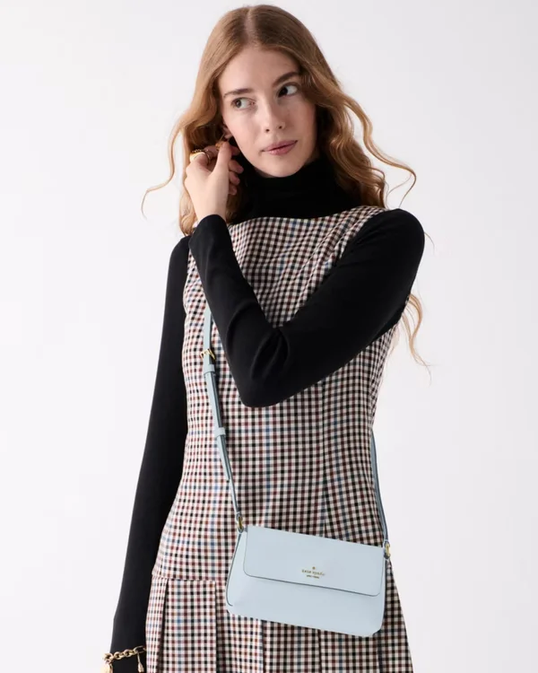 Kate Spade Gwen Textured Patent Crossbody Bag Pale Hydrangea