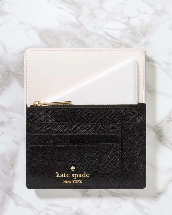 Kate Spade Textured Patent Large Slim Card Holder Black