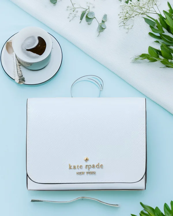 Kate Spade Textured Patent Small L-Zip Wallet Pale Hydrangea