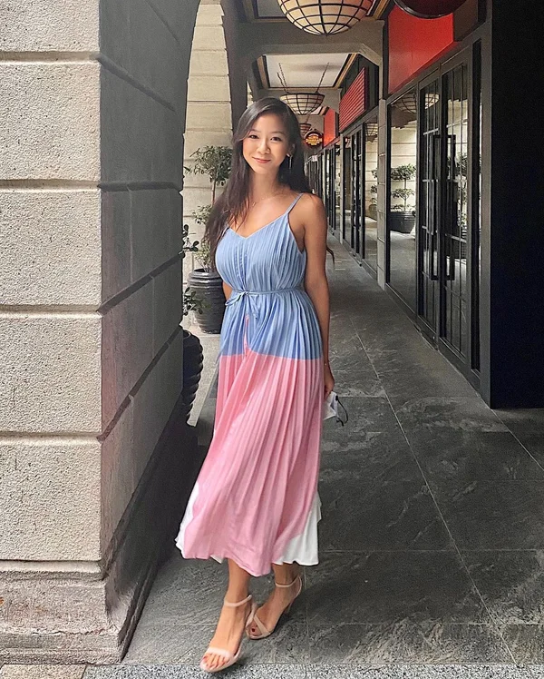 Multi Pleated Muse Colourblock Dress Blue Pink