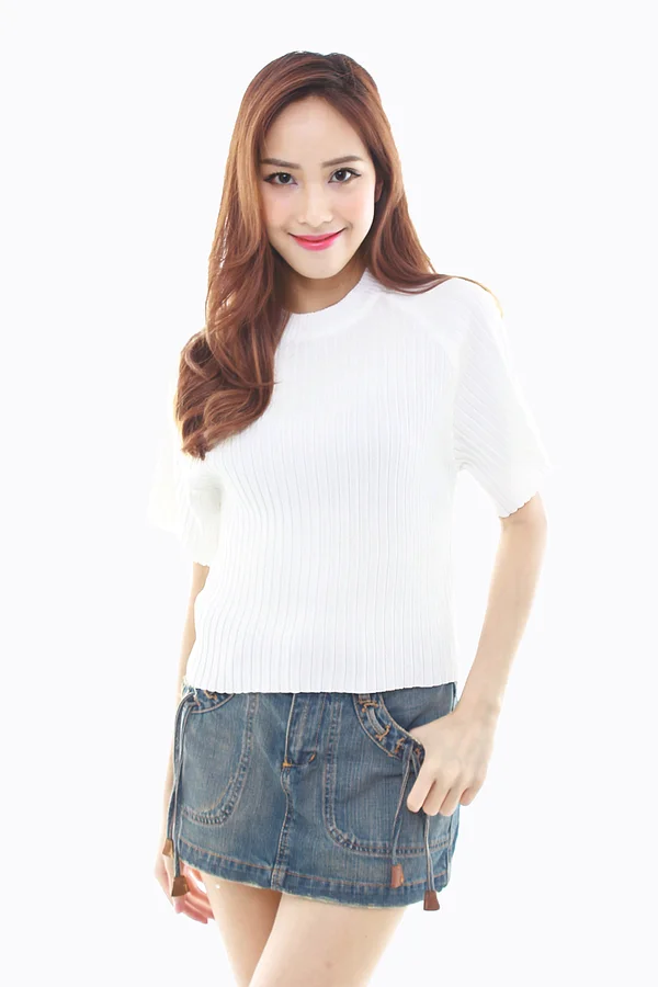 Understated Urbanity Ribbed Knit Top White