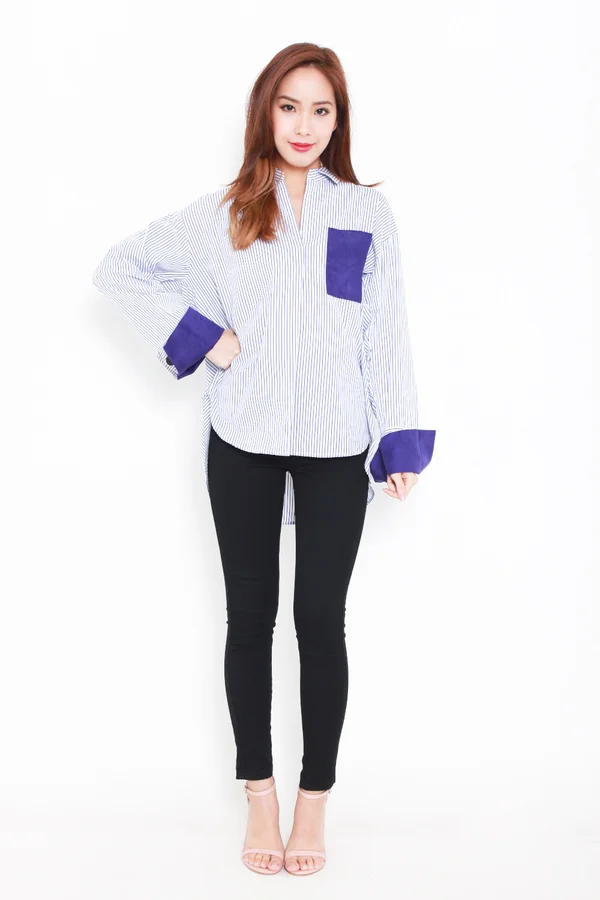 *RESTOCKED* Overlapping Overture Striped Shirt Light Blue