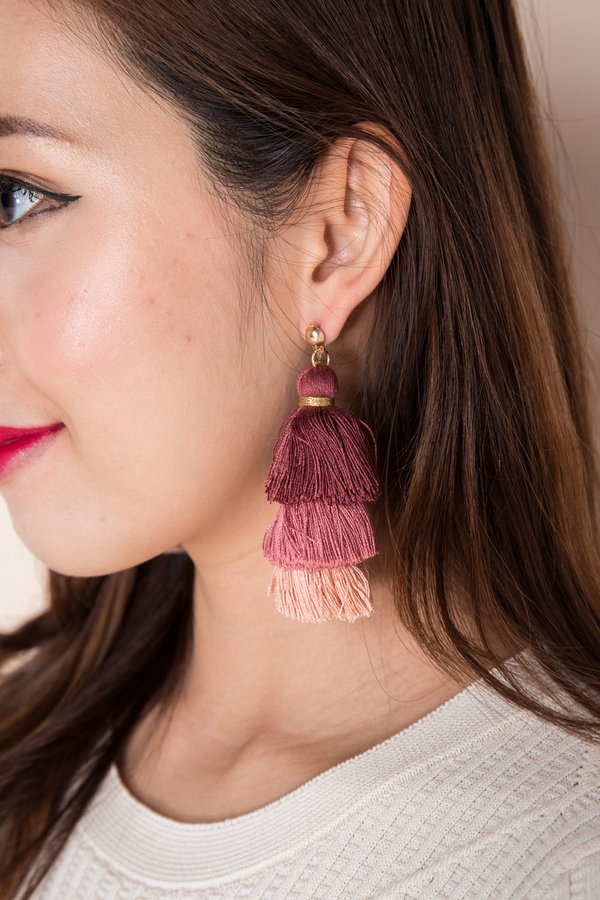 Studded Spectacle Tassel Earrings Rosewood