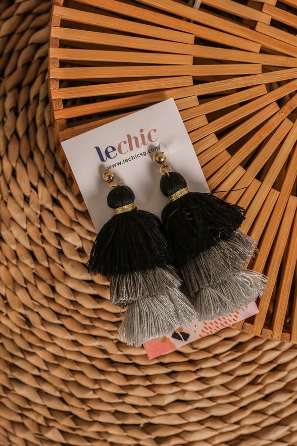 Studded Spectacle Tassel Earrings Soot