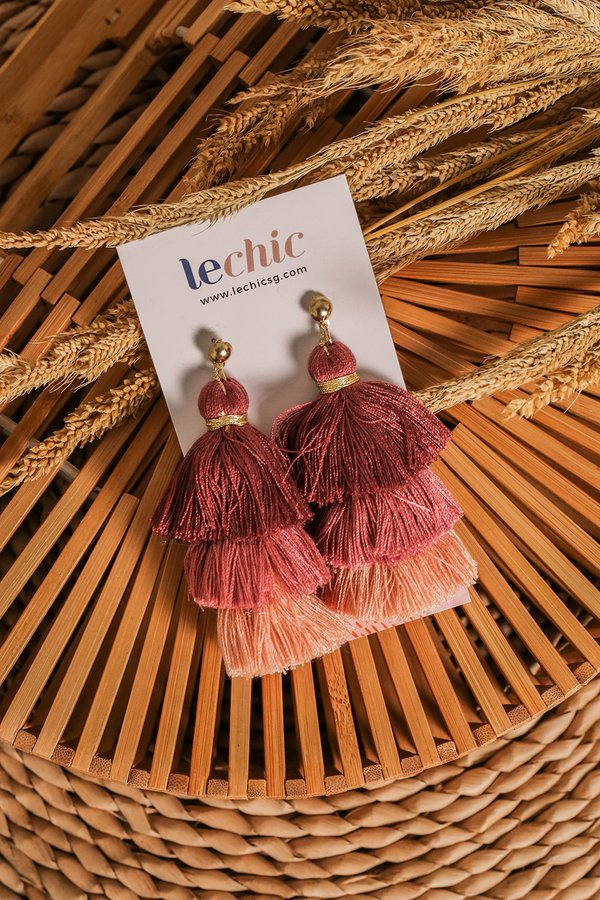 Studded Spectacle Tassel Earrings Rosewood