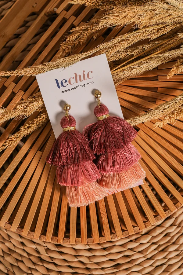 Studded Spectacle Tassel Earrings Rosewood
