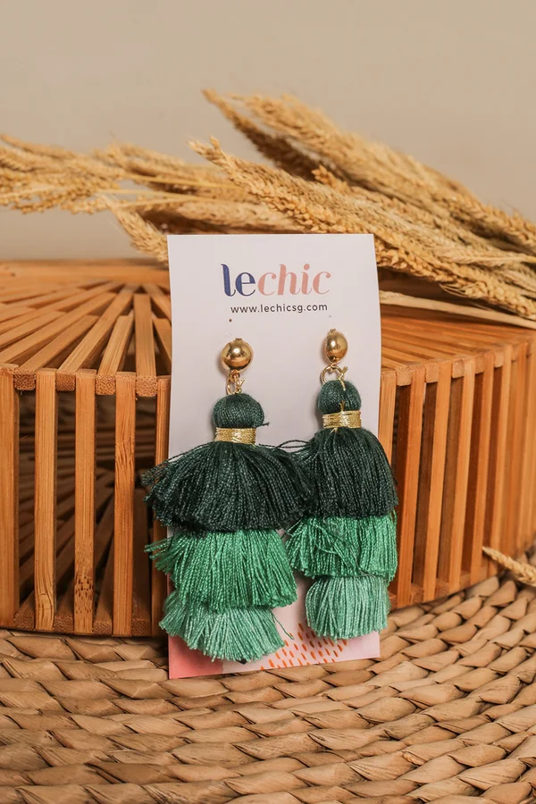 Studded Spectacle Tassel Earrings Seaweed