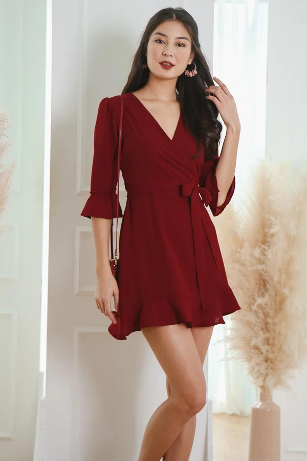 Lady Rouge Wrap Fluted Sleeve Dress