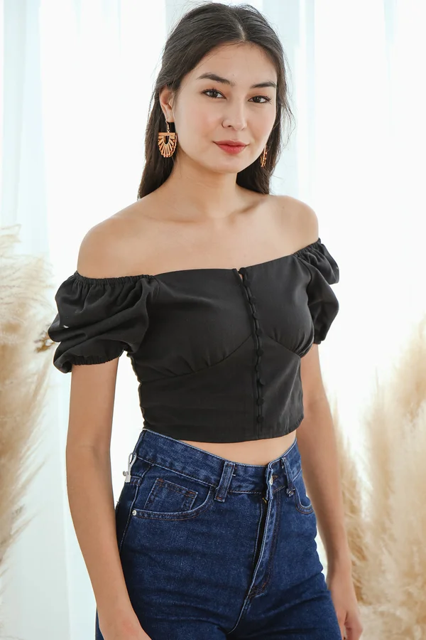 Buzzworthy Buttons Crop Top Black
