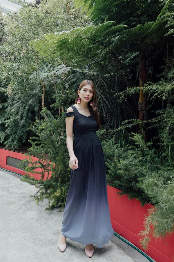 Ombre Lengths Cutout Maxi Dress Smoke