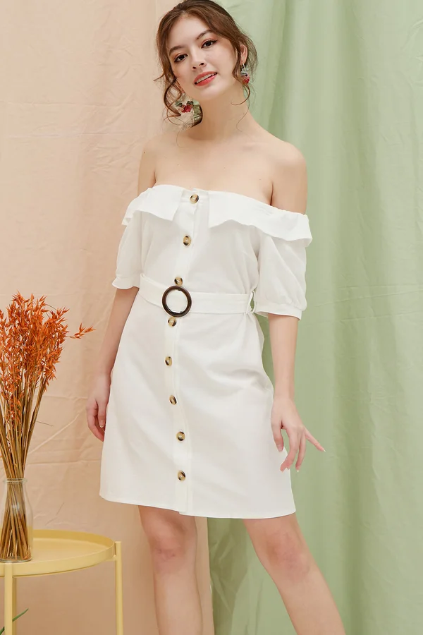 Sunkissed Shoulders Offshoulder Button Belt Dress