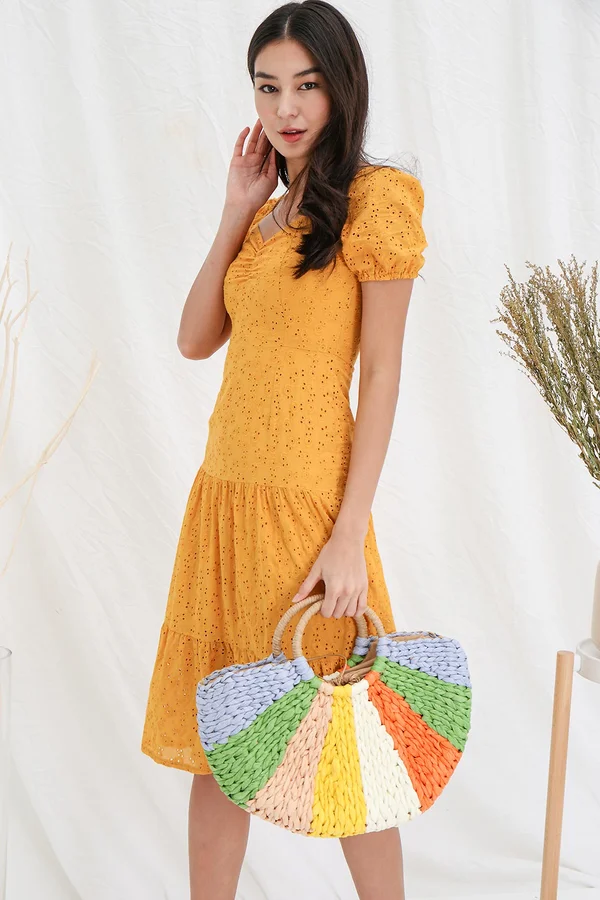 Colour Filled Rainbows Drawstring Rattan Bag Tropical