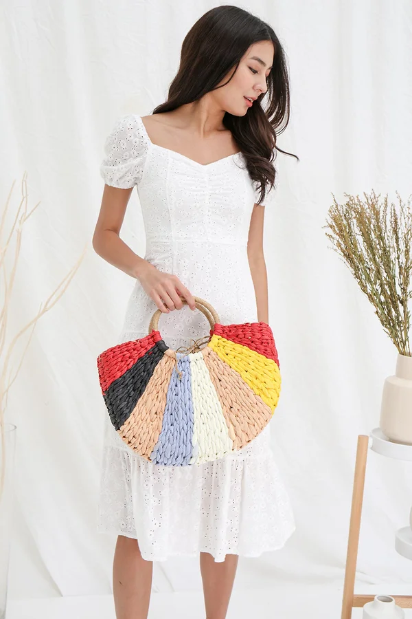 Colour Filled Rainbows Drawstring Rattan Bag Bubblegum