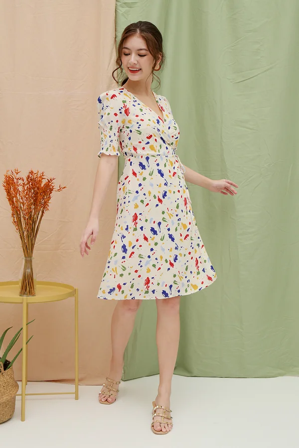 Splatter Fiesta Abstract Wrap Midi Dress