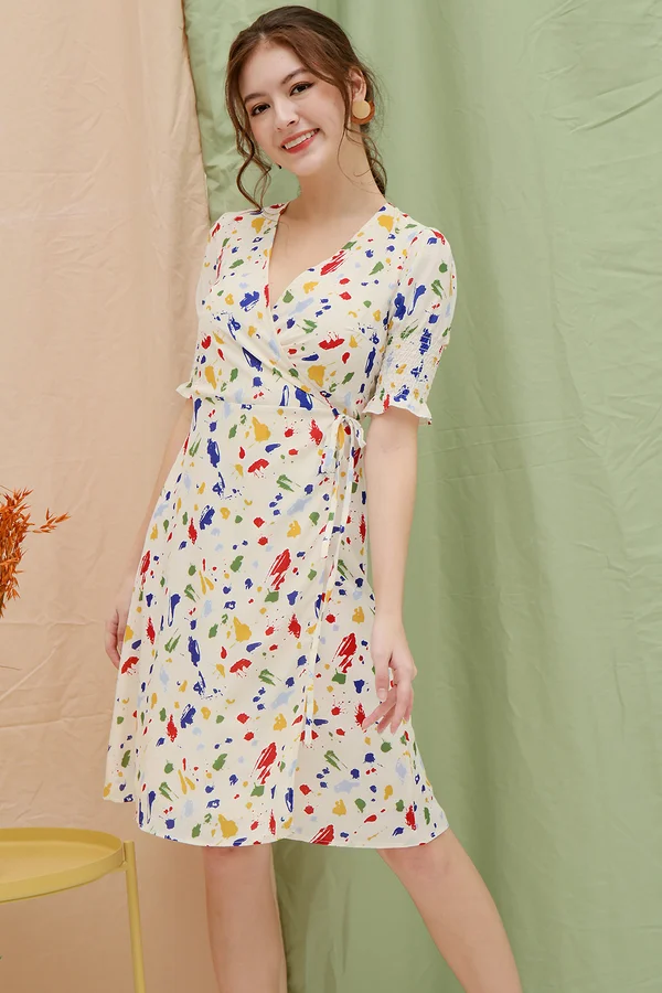 Splatter Fiesta Abstract Wrap Midi Dress