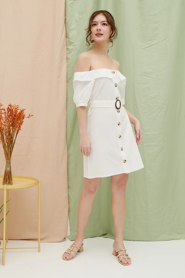 Sunkissed Shoulders Offshoulder Button Belt Dress