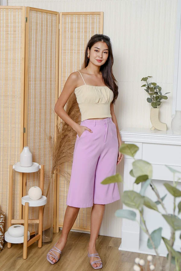 And Sew Forth Ruched Knit Crop Cami Top Cream