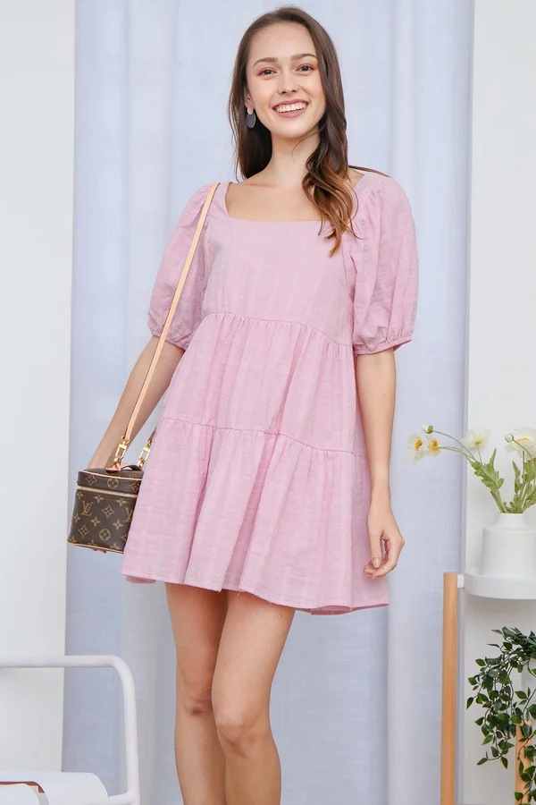 Pink Marshmallow Dreams Tier Swing Dress