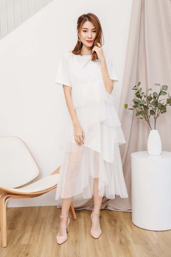 Tulle The End of Time Tee Midi Dress White