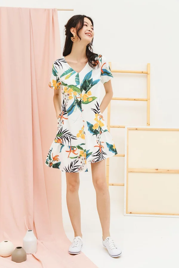 Island Hopping Tropics Uneven Hem Dress Forest