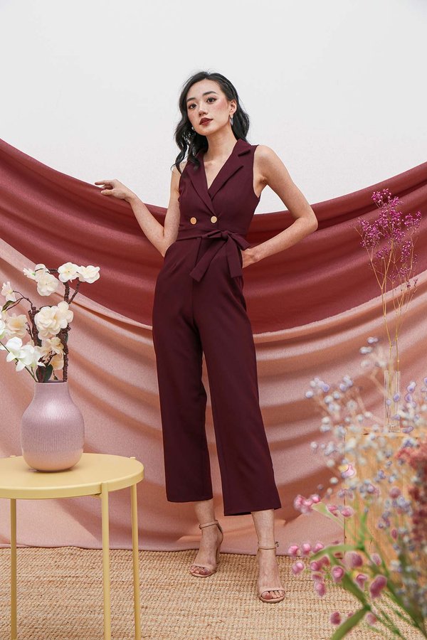 Sartorially Coated Jumpsuit Burgundy Red
