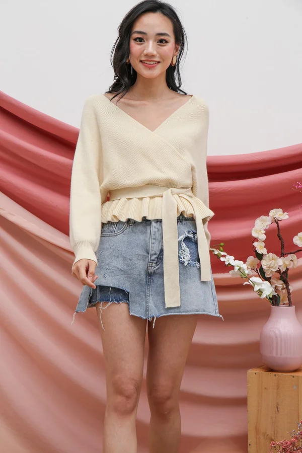 Luxe Wrapped Holiday Knit Top Cream