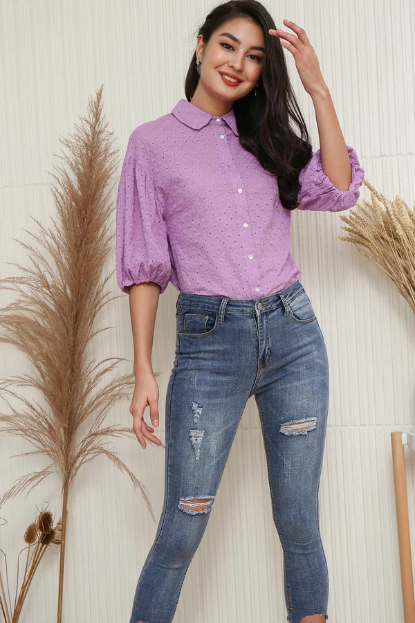 You had me at Hydrangea Eyelet Blouson Top