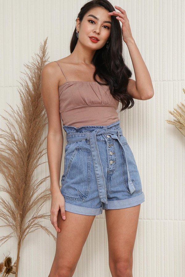 And Sew Forth Ruched Knit Crop Cami Top Nude Pink