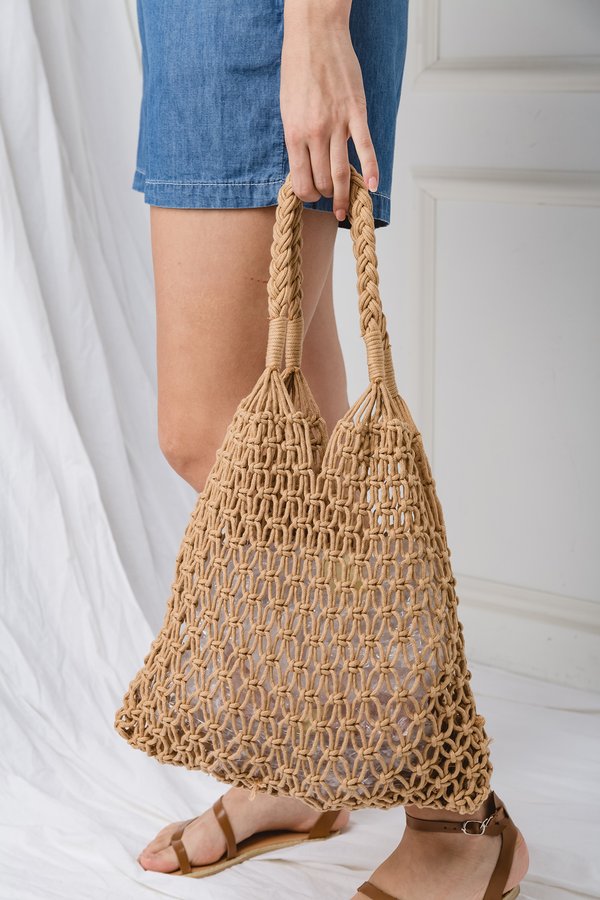 Netted Necessity Woven Bag Camel
