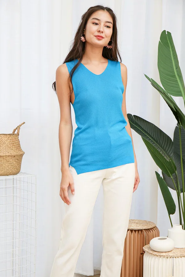 Sporty Pursuits Jersey Knit Tank Cyan